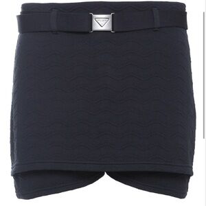 Prada Black Textured Skirt with Logo Buckle